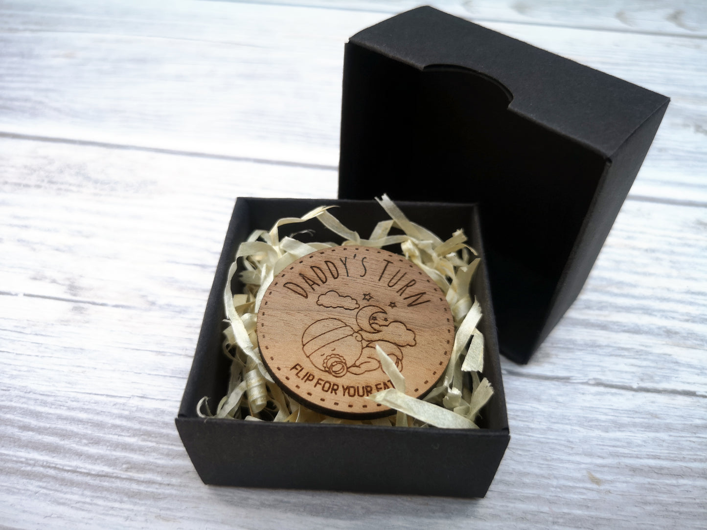 New Parents Decision Flip Coin - Baby Shower Gift / walnut wood