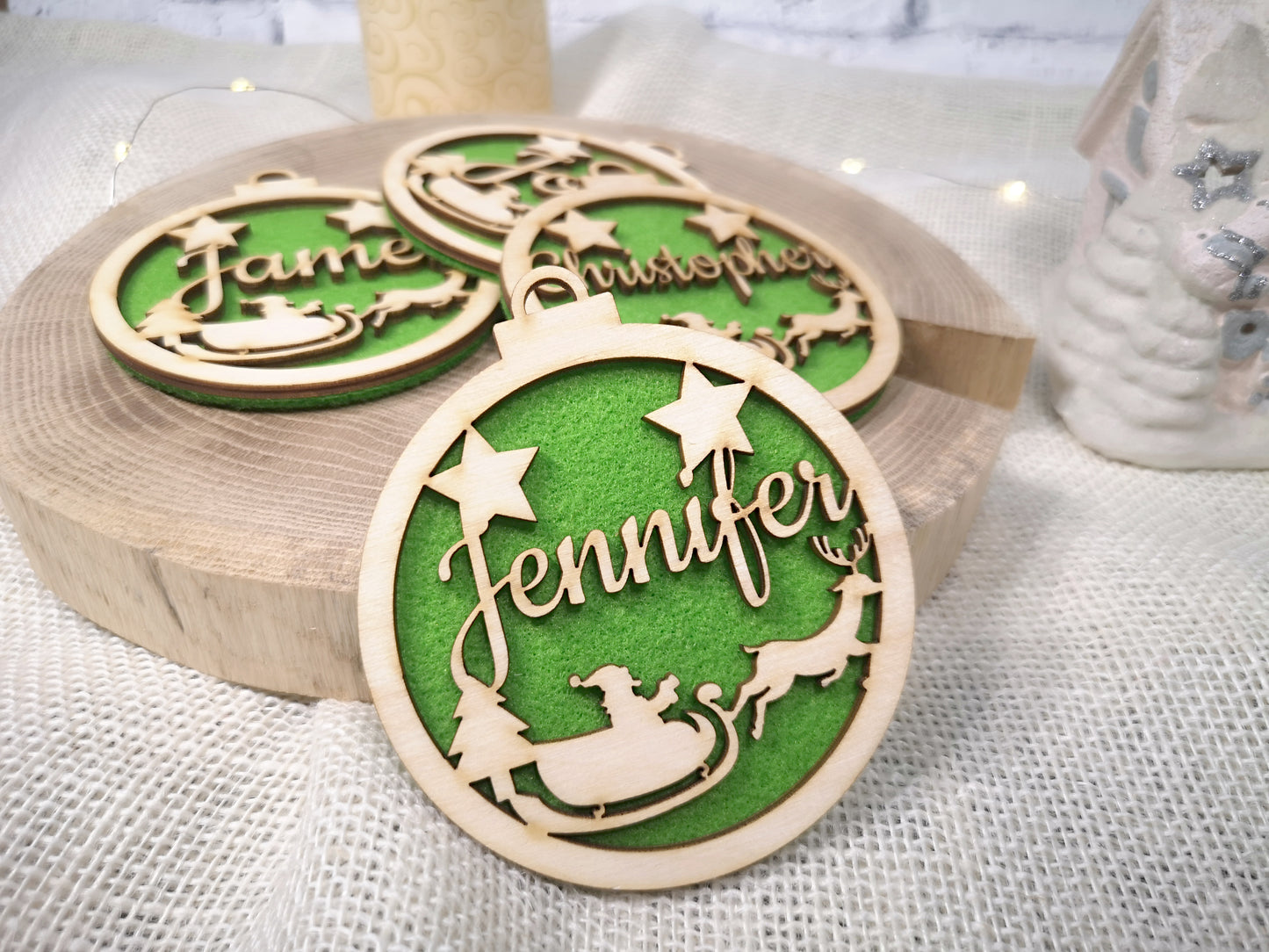 Wooden Personalized Christmas Tree Baubles #green felt
