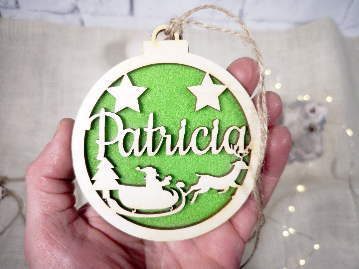Wooden Personalized Christmas Tree Baubles #green felt