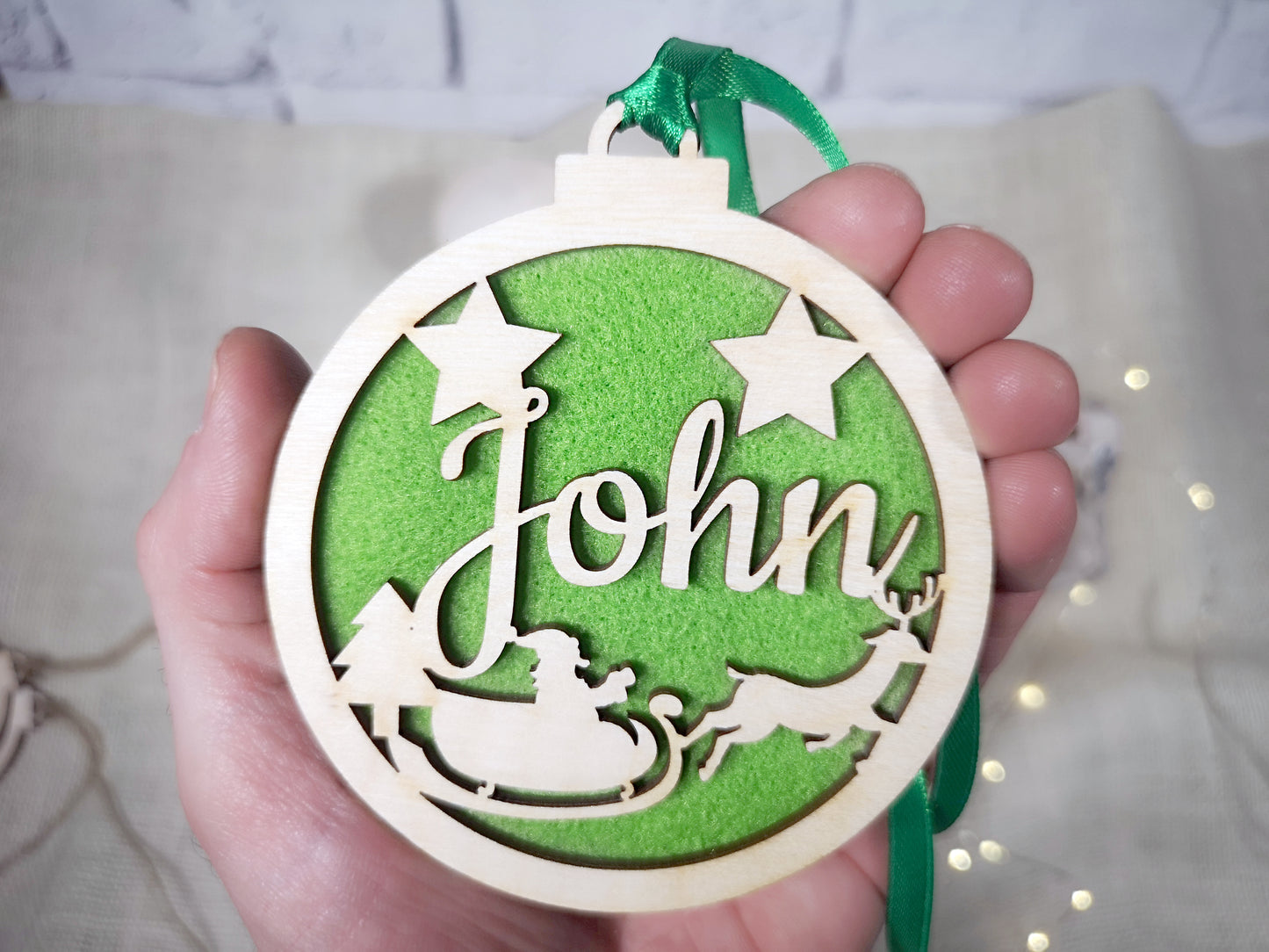Wooden Personalized Christmas Tree Baubles #green felt