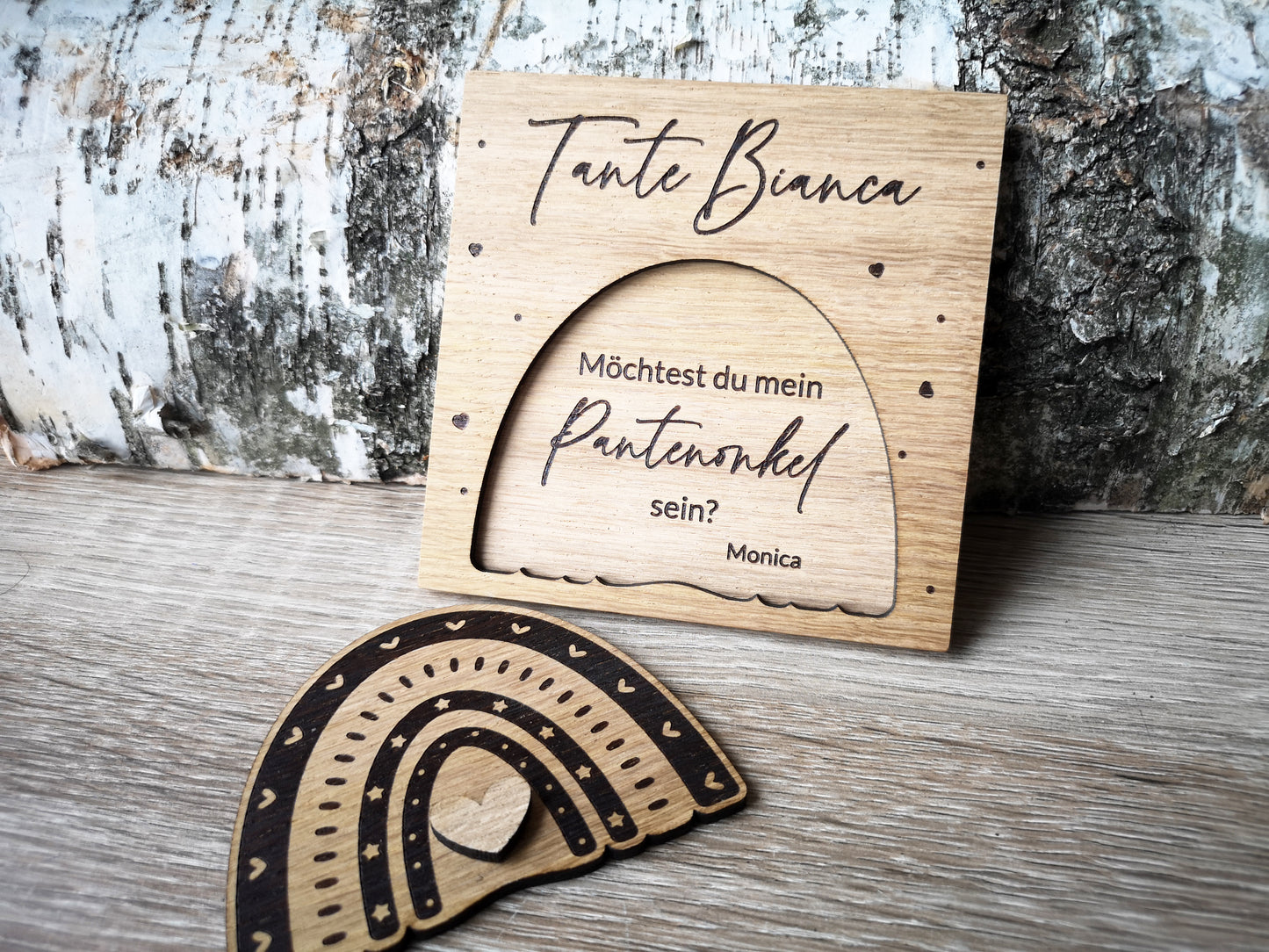Oak Wood Godparents Invitation - Godmother Godfather Ask - Rainbow