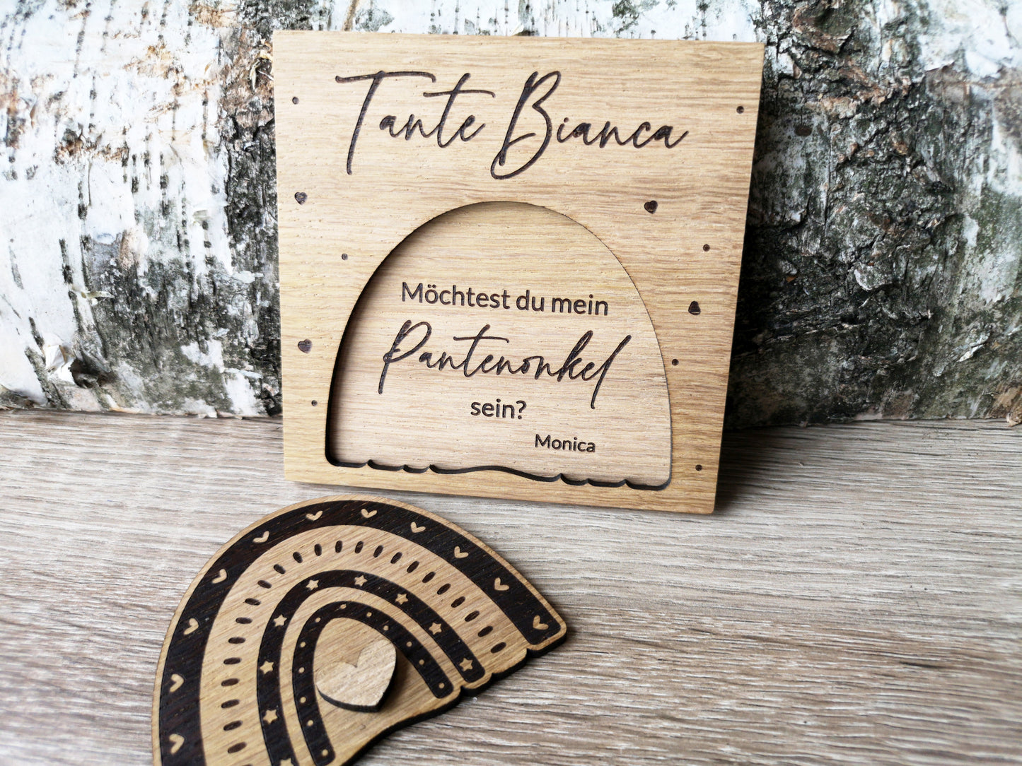 Oak Wood Godparents Invitation - Godmother Godfather Ask - Rainbow