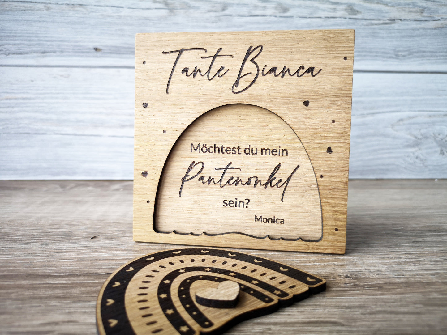 Oak Wood Godparents Invitation - Godmother Godfather Ask - Rainbow