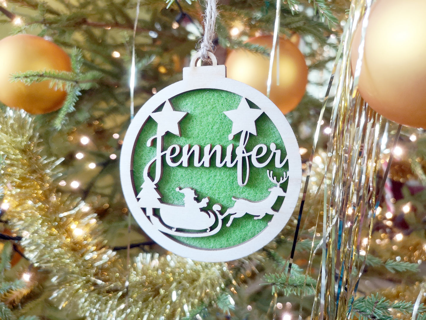 Wooden Personalized Christmas Tree Baubles #green felt