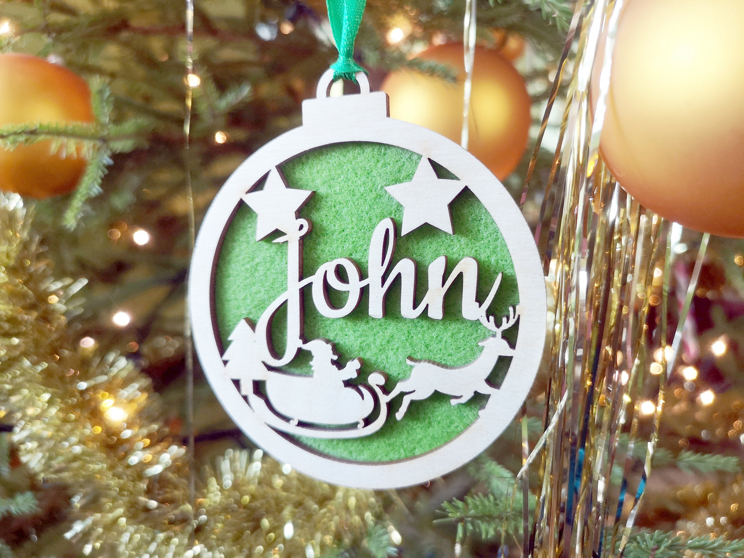 Wooden Personalized Christmas Tree Baubles #green felt