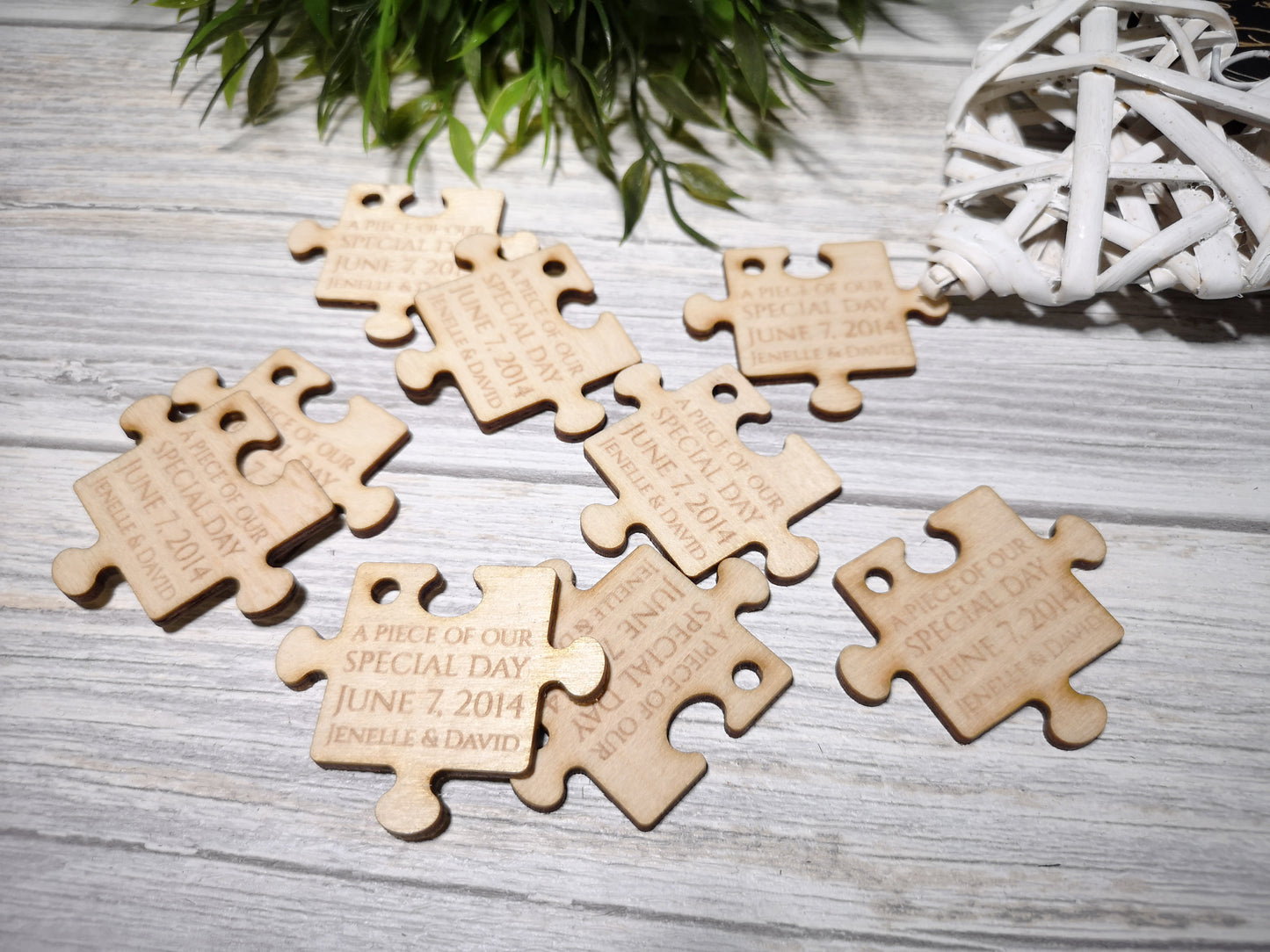 Personalized Wedding Puzzle Favors For Quests - Engraved Wooden Jigsaw Piece