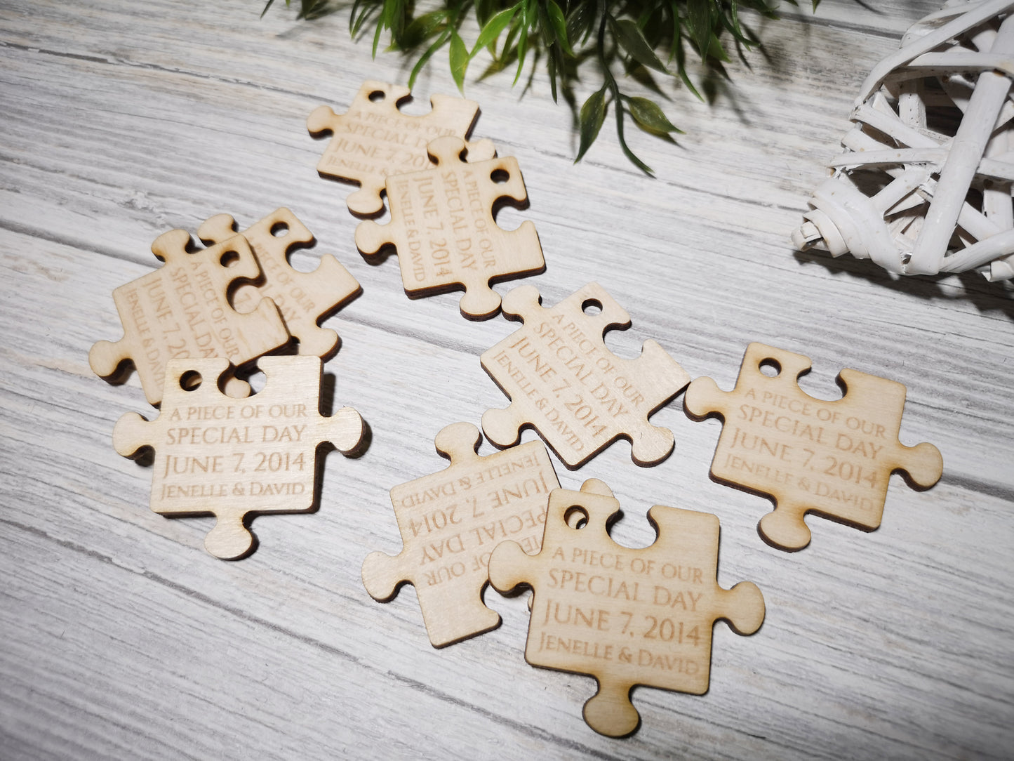 Personalized Wedding Puzzle Favors For Quests - Engraved Wooden Jigsaw Piece