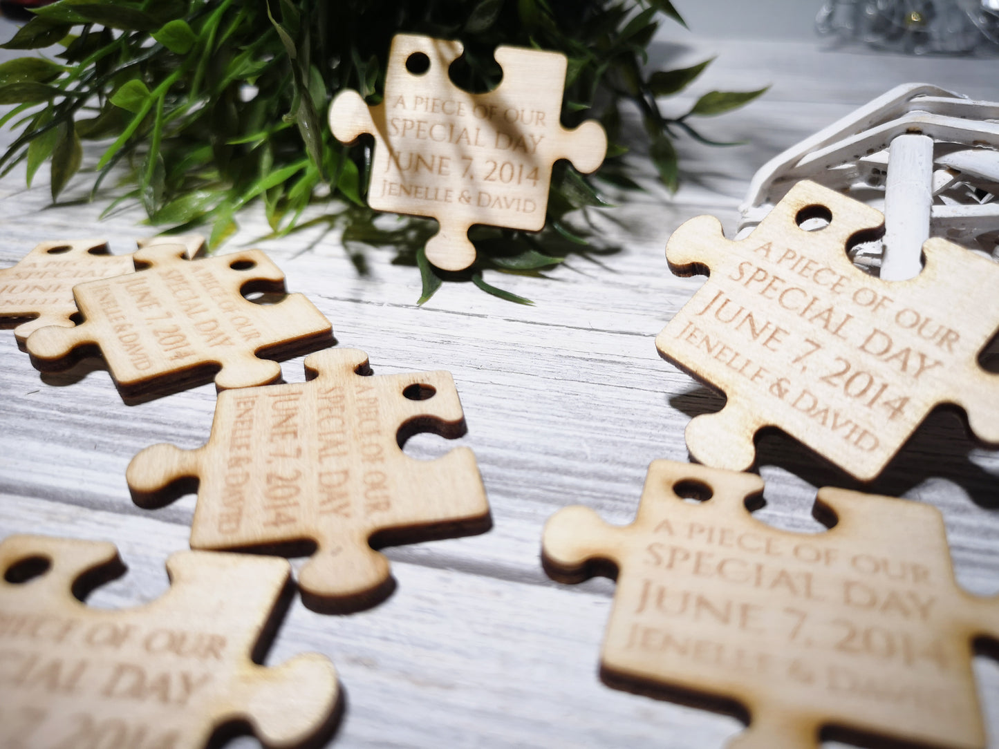 Personalized Wedding Puzzle Favors For Quests - Engraved Wooden Jigsaw Piece