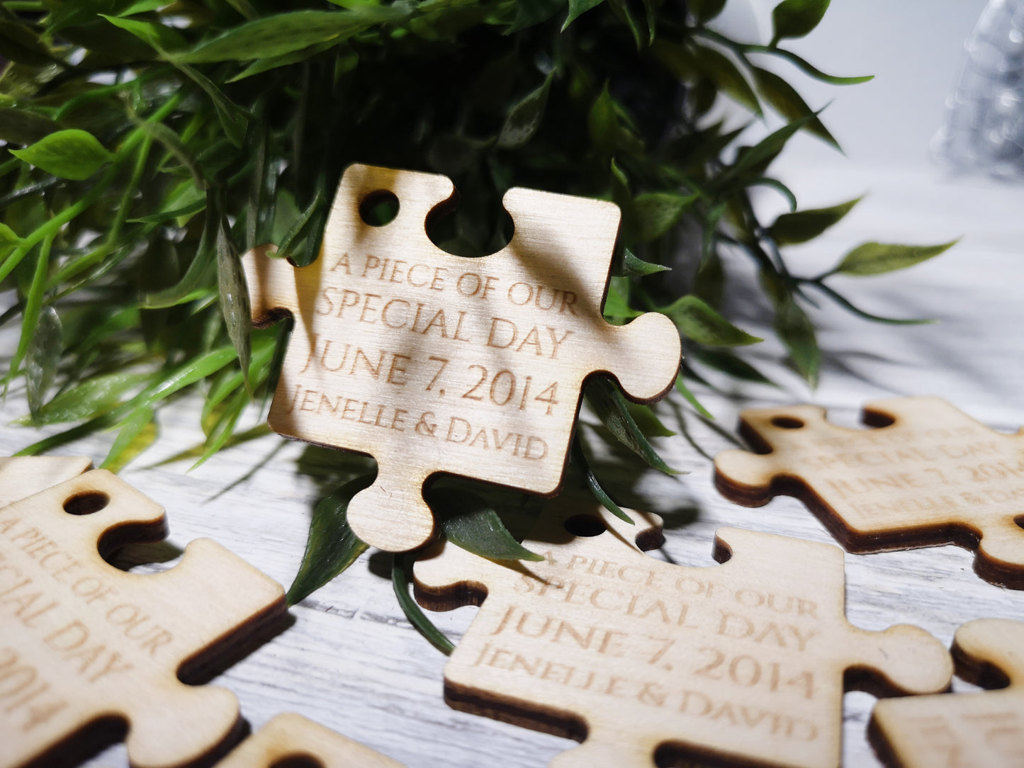 Personalized Wedding Puzzle Favors For Quests - Engraved Wooden Jigsaw Piece
