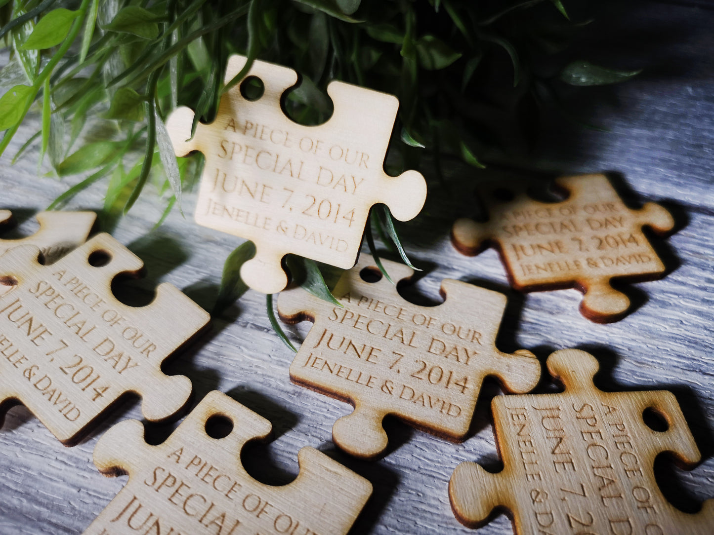 Personalized Wedding Puzzle Favors For Quests - Engraved Wooden Jigsaw Piece