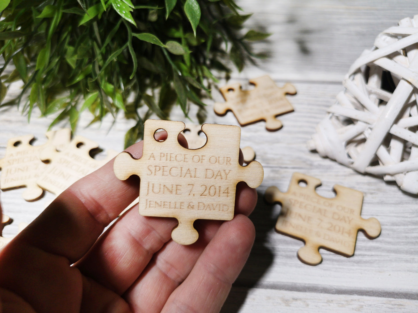 Personalized Wedding Puzzle Favors For Quests - Engraved Wooden Jigsaw Piece