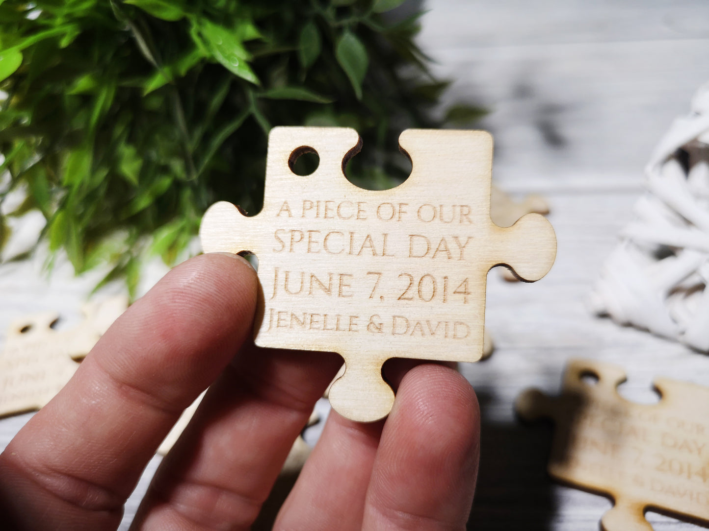 Personalized Wedding Puzzle Favors For Quests - Engraved Wooden Jigsaw Piece