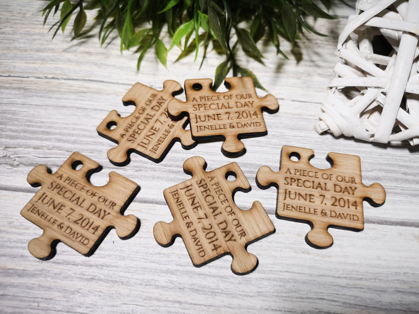Personalized Wedding Puzzle Favors For Quests - Engraved Wooden Jigsaw Piece