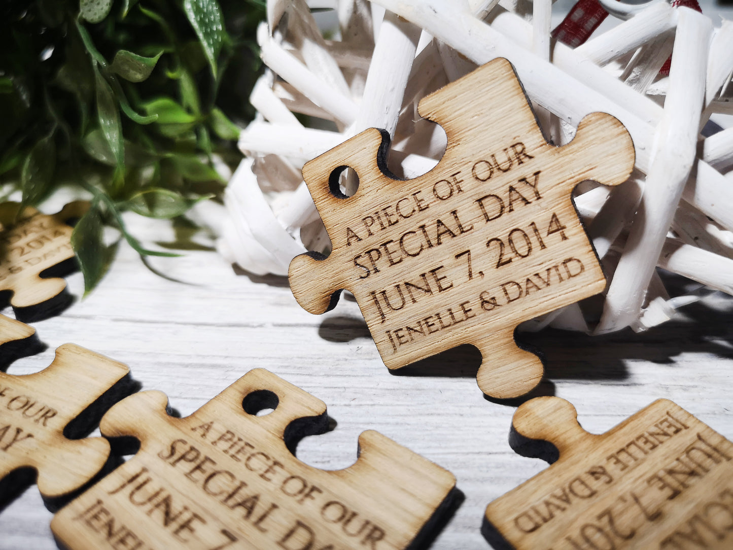 Personalized Wedding Puzzle Favors For Quests - Engraved Wooden Jigsaw Piece