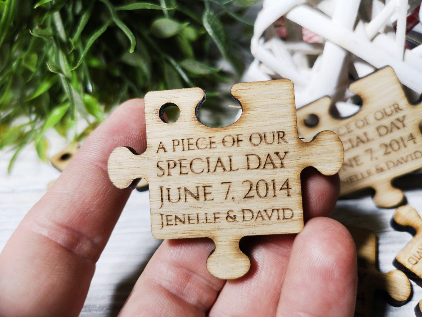 Personalized Wedding Puzzle Favors For Quests - Engraved Wooden Jigsaw Piece