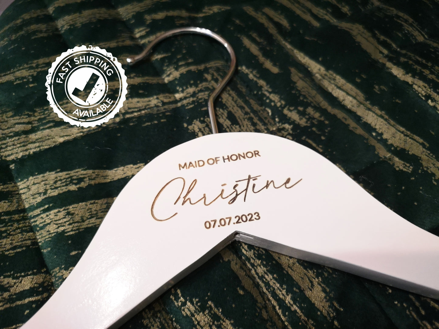 Engraved Dress Hanger for Bridesmaid / Maid of Honor #1 white