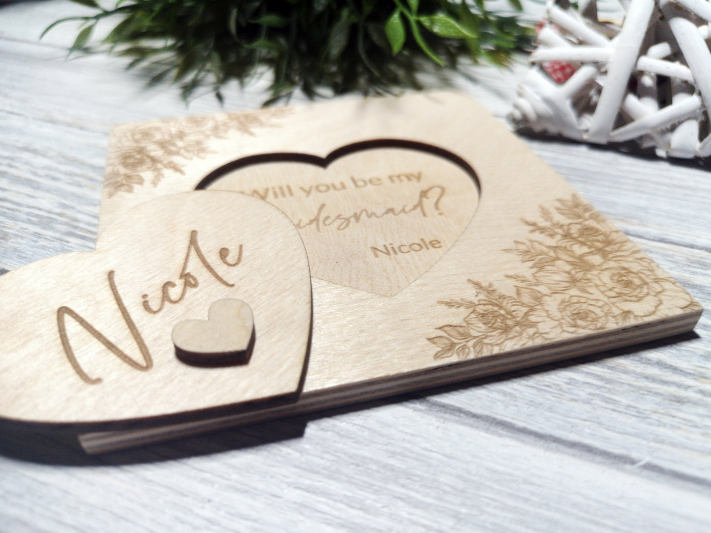 Will you be my Bridesmaid / Maid of Honor Proposal - Wooden Engraved Card #2
