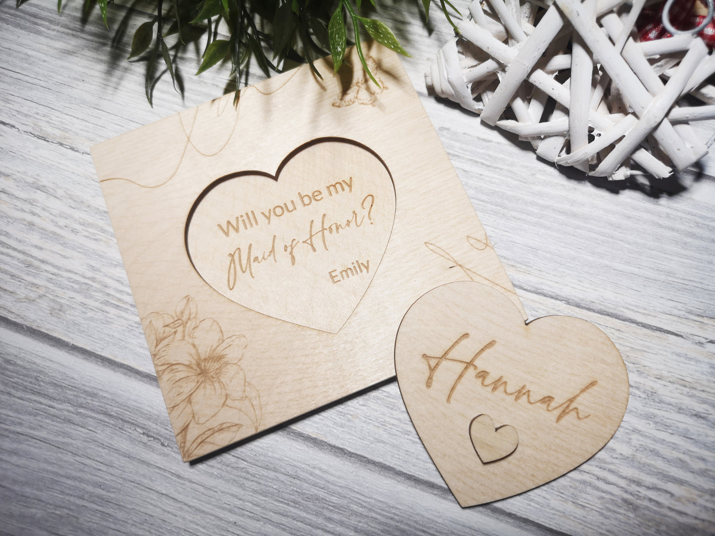 Will you be my Bridesmaid / Maid of Honor Proposal - Wooden Engraved Card #6