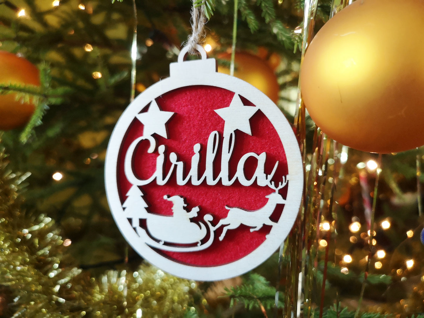 Wooden Personalized Christmas Tree Baubles #red felt