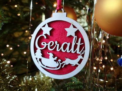 Wooden Personalized Christmas Tree Baubles #red felt